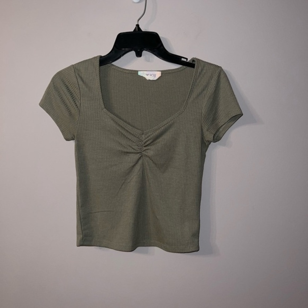 Olive Green ribbed shirt crop top Hippie Rose Small